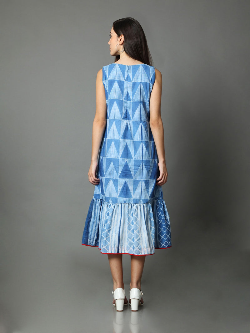'Nilofer' Hand-dyed Shibori Pure Cotton Frill Dress