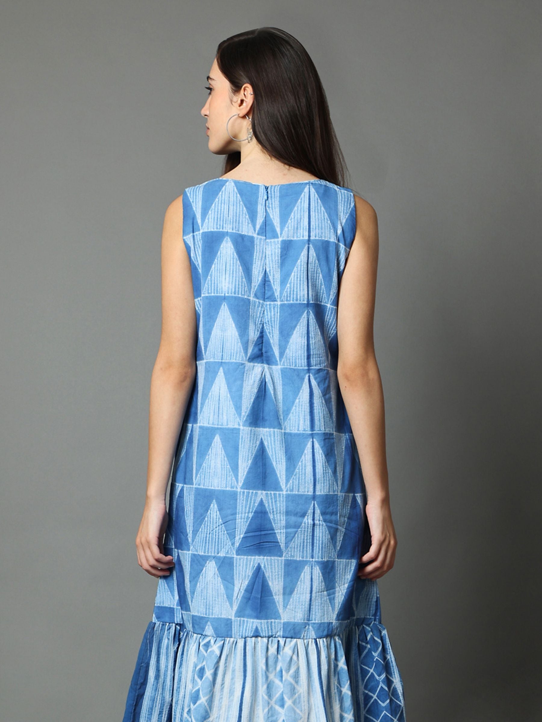 'Nilofer' Hand-dyed Shibori Pure Cotton Frill Dress