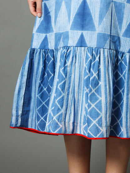 'Nilofer' Hand-dyed Shibori Pure Cotton Frill Dress