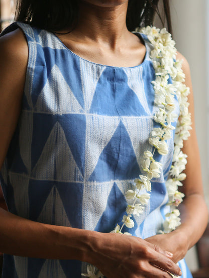 'Nilofer' Hand-dyed Shibori Pure Cotton Frill Dress