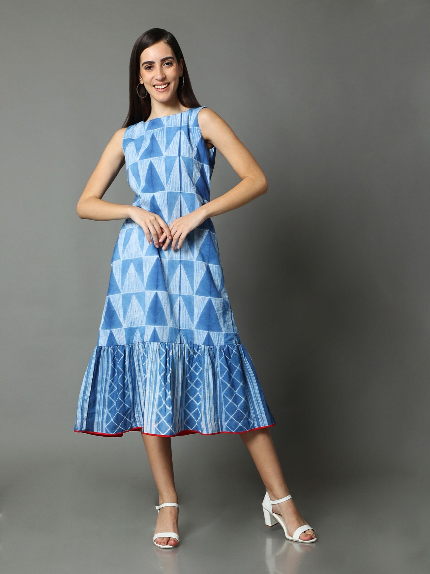 'Nilofer' Hand-dyed Shibori Pure Cotton Frill Dress