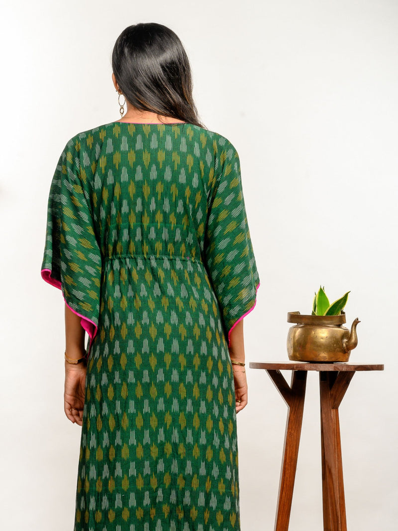 'Pine' Handwoven Ikat Pure Cotton Kaftan