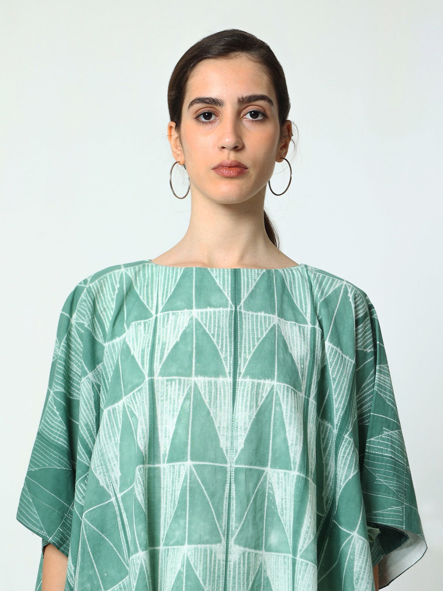 'Sage' Hand-dyed Shibori Pure Cotton Poncho Top