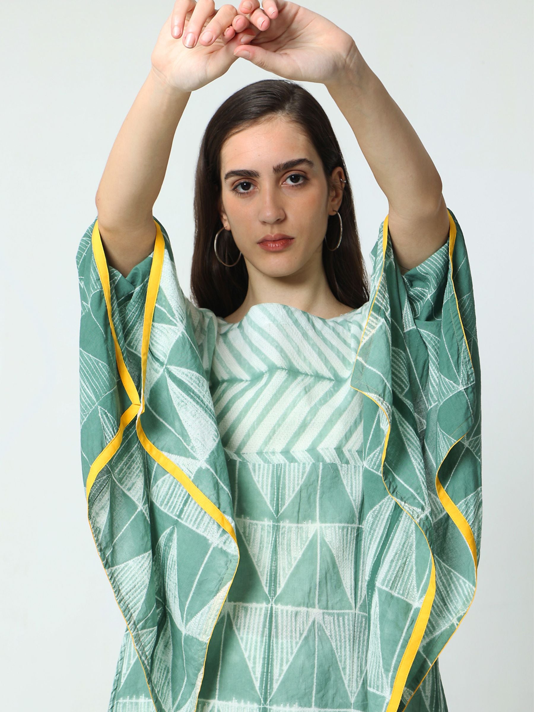 'Sasha' Hand-dyed Shibori Pure Cotton Top with Butterfly Sleeves
