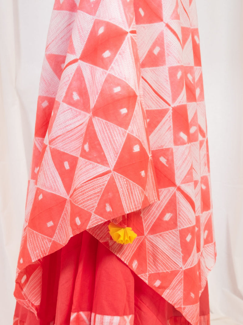'Scarlet Sun' Hand-dyed Shibori Pure Cotton Layered Dress
