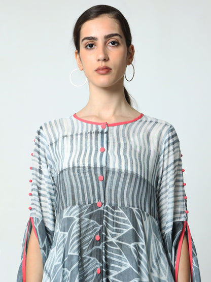 'Sophie' Hand-dyed Shibori Vegan Silk Top with Butterfly Sleeves