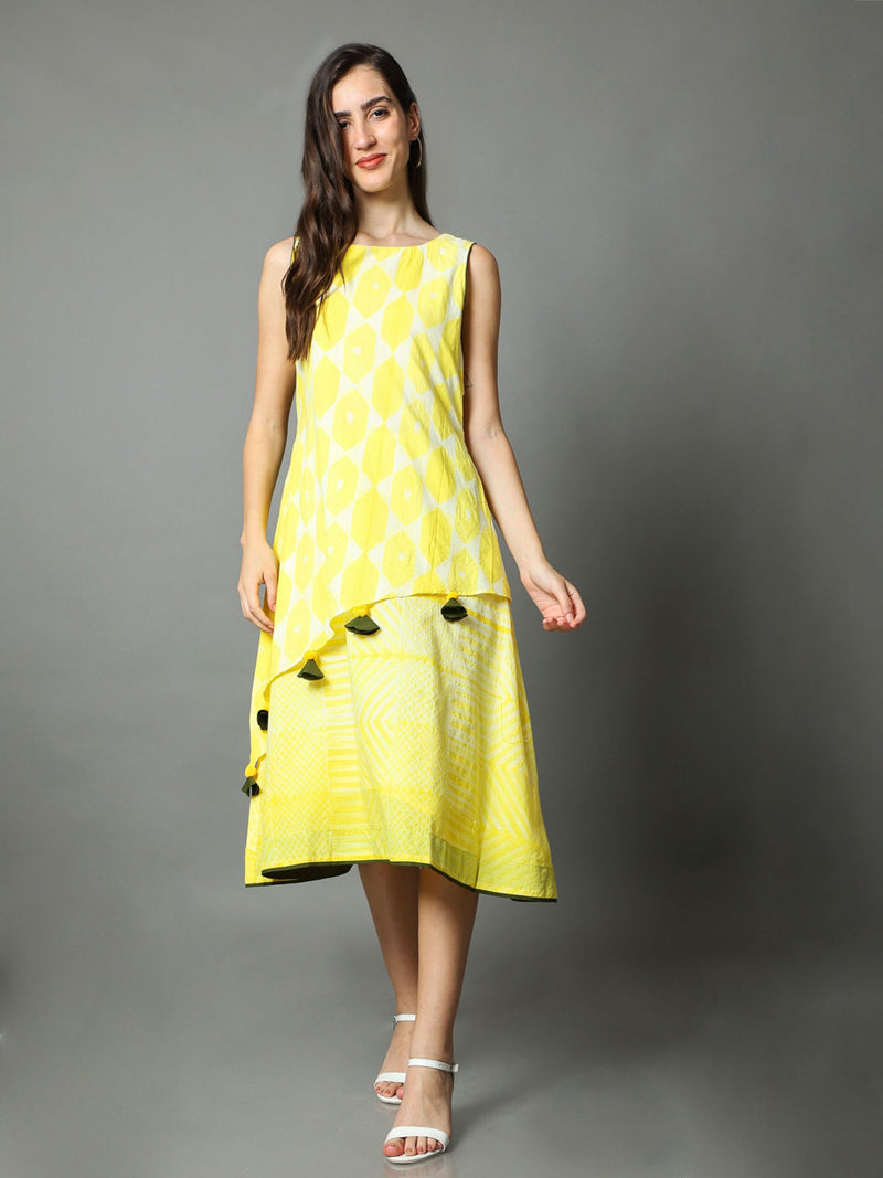 'Tuscan Sun' Hand-dyed Shibori Pure Cotton Layered Dress
