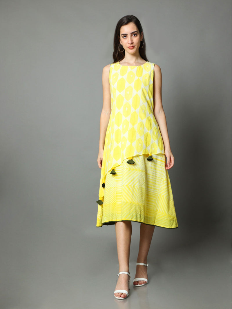 'Tuscan Sun' Hand-dyed Shibori Pure Cotton Layered Dress