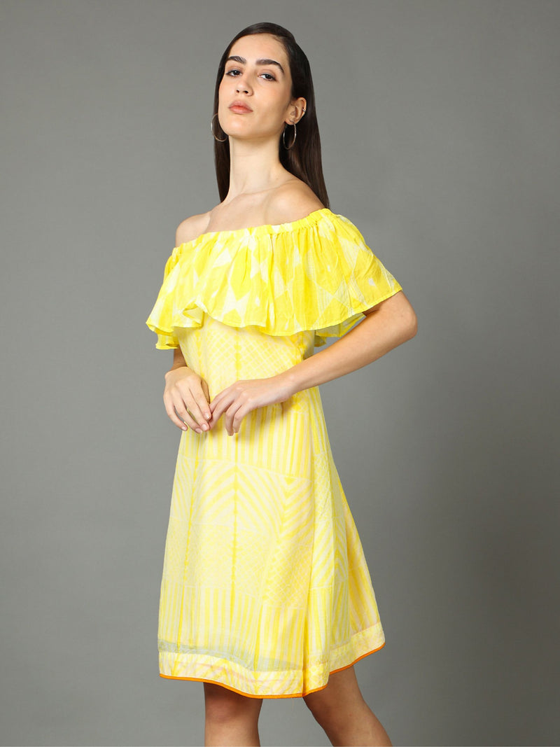 'Tuscany' Hand-dyed Shibori Vegan Silk Off-shoulder Dress