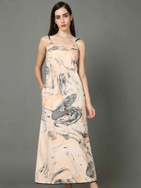 'Laguna' Marble-dyed Pure Cotton Strap Dress with Slit