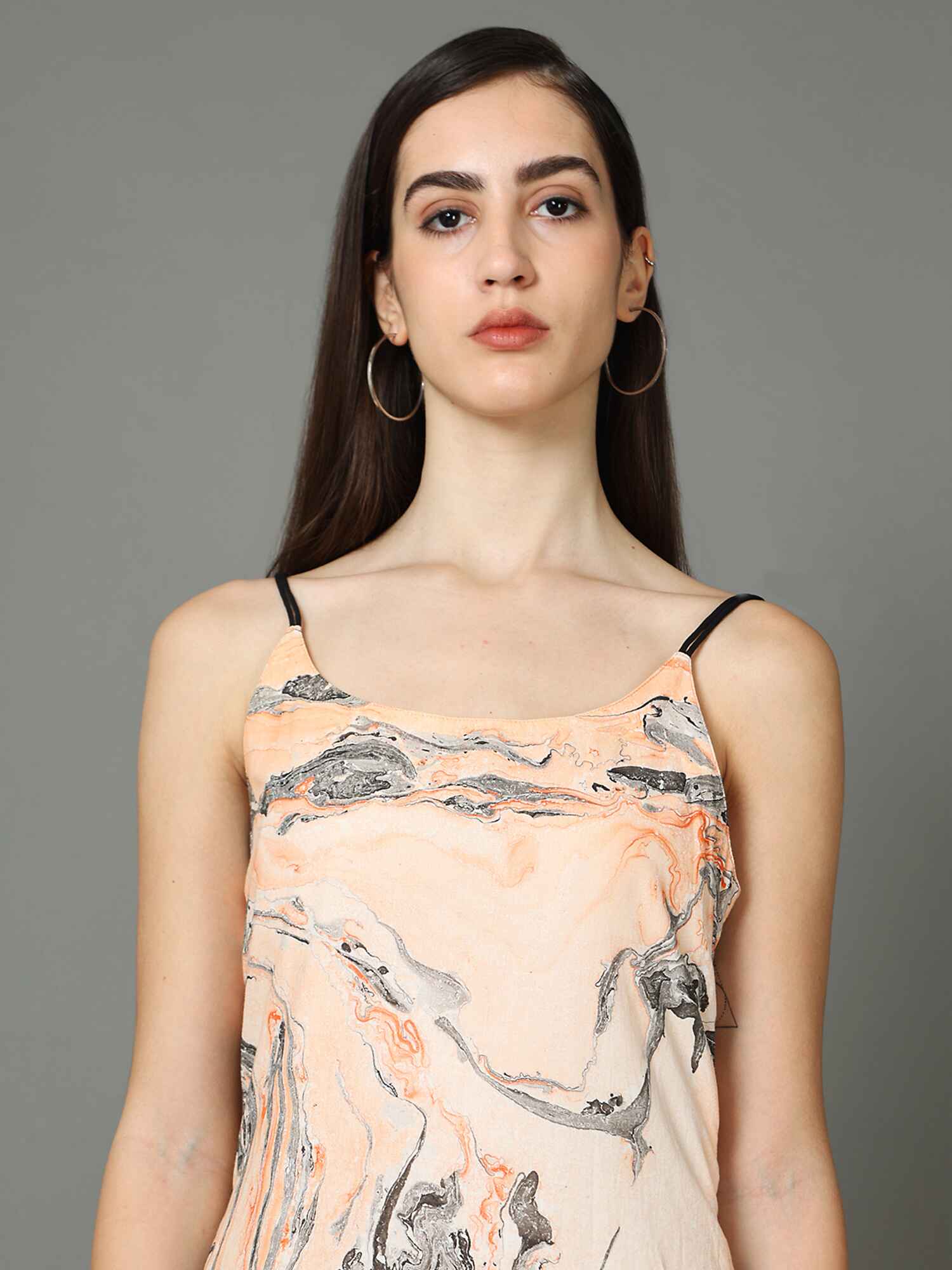 'Laguna' Marble-dyed Pure Cotton Strap Dress with Slit