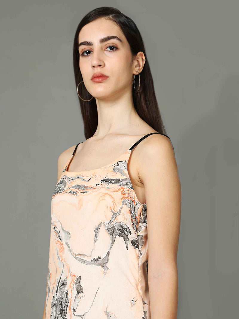 'Laguna' Marble-dyed Pure Cotton Strap Dress with Slit