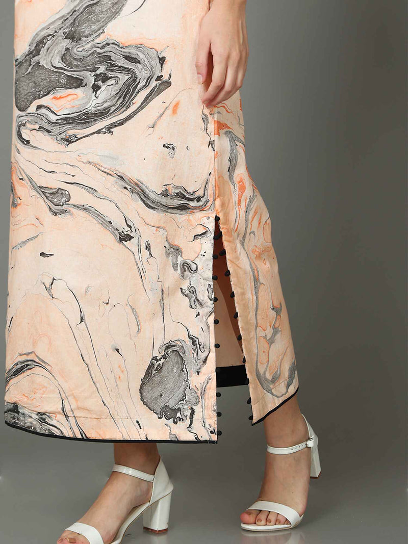 'Laguna' Marble-dyed Pure Cotton Strap Dress with Slit