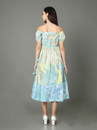 'Aria' Off-shoulder Marble-dyed Pure Cotton Dress