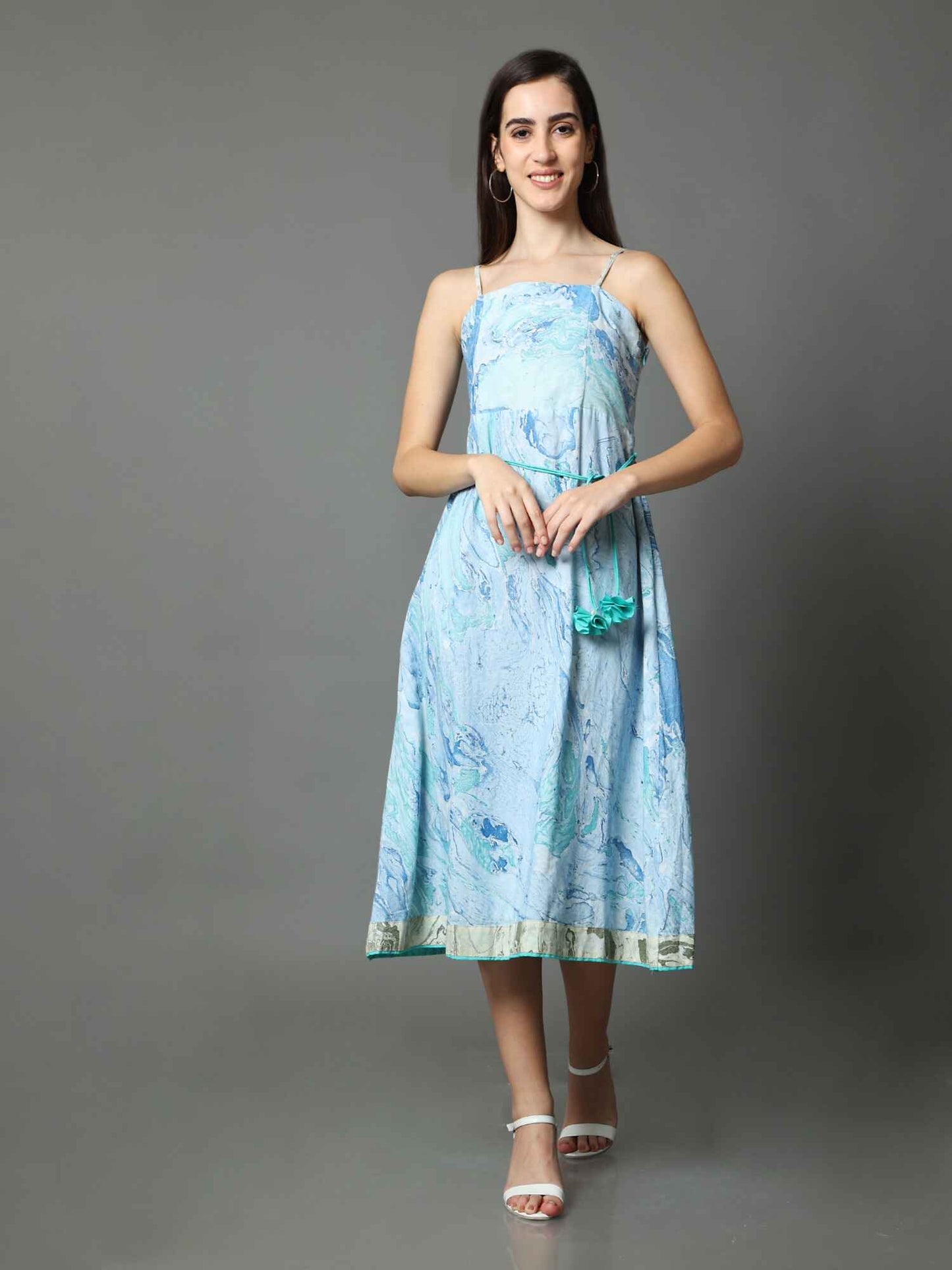 'Selena' Marble -dyed Pure Cotton Dress with Adjustable Straps