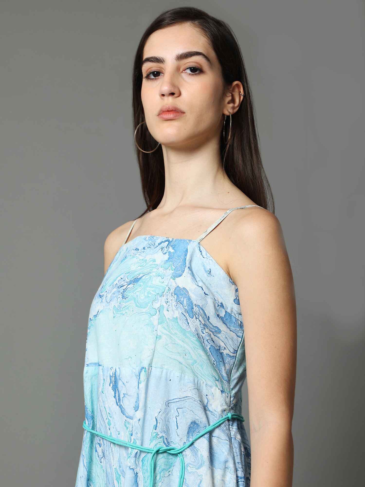 'Selena' Marble -dyed Pure Cotton Dress with Adjustable Straps