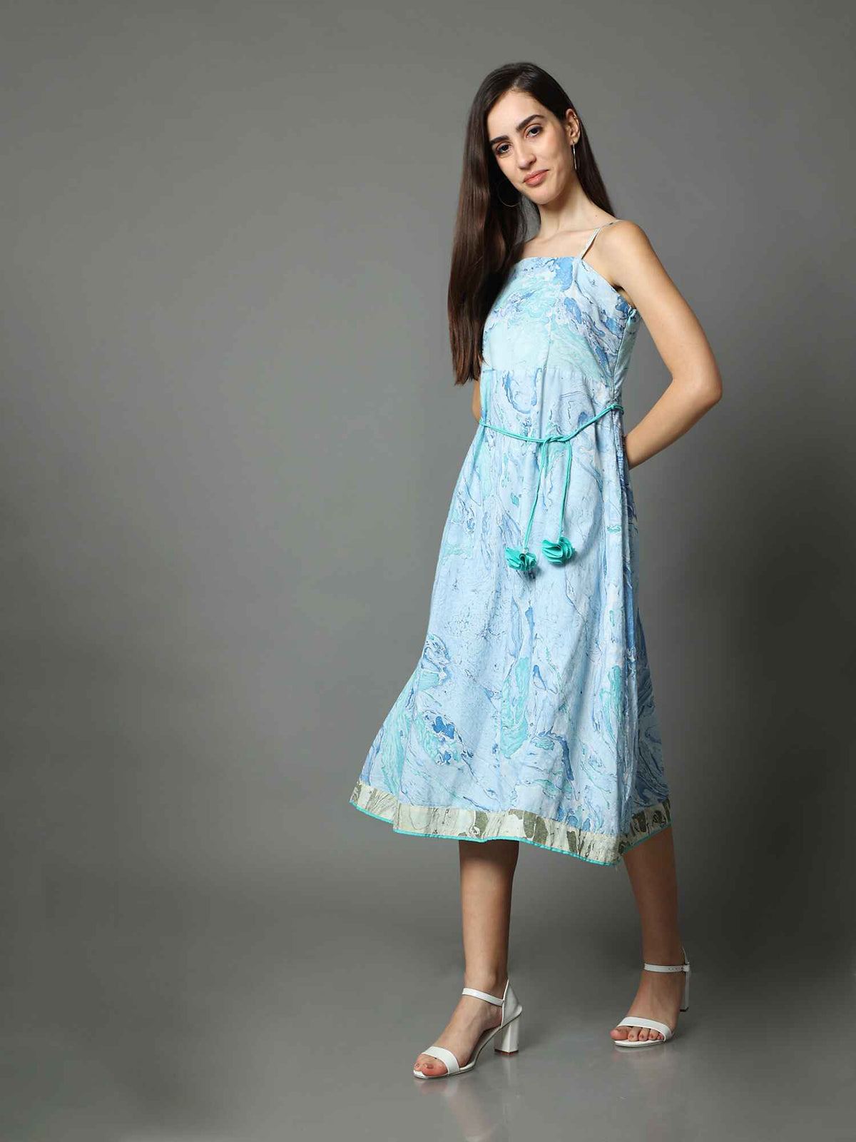 'Selena' Marble -dyed Pure Cotton Dress with Adjustable Straps