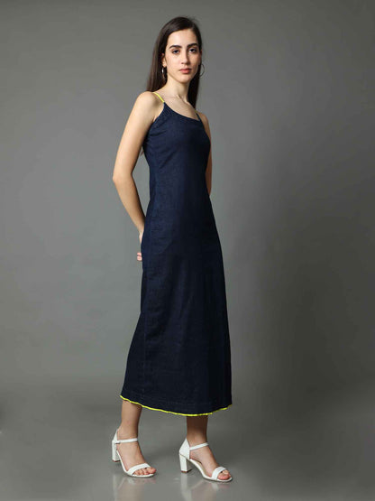 'Azul' Textured Hand-dyed Shibori Denim Dress