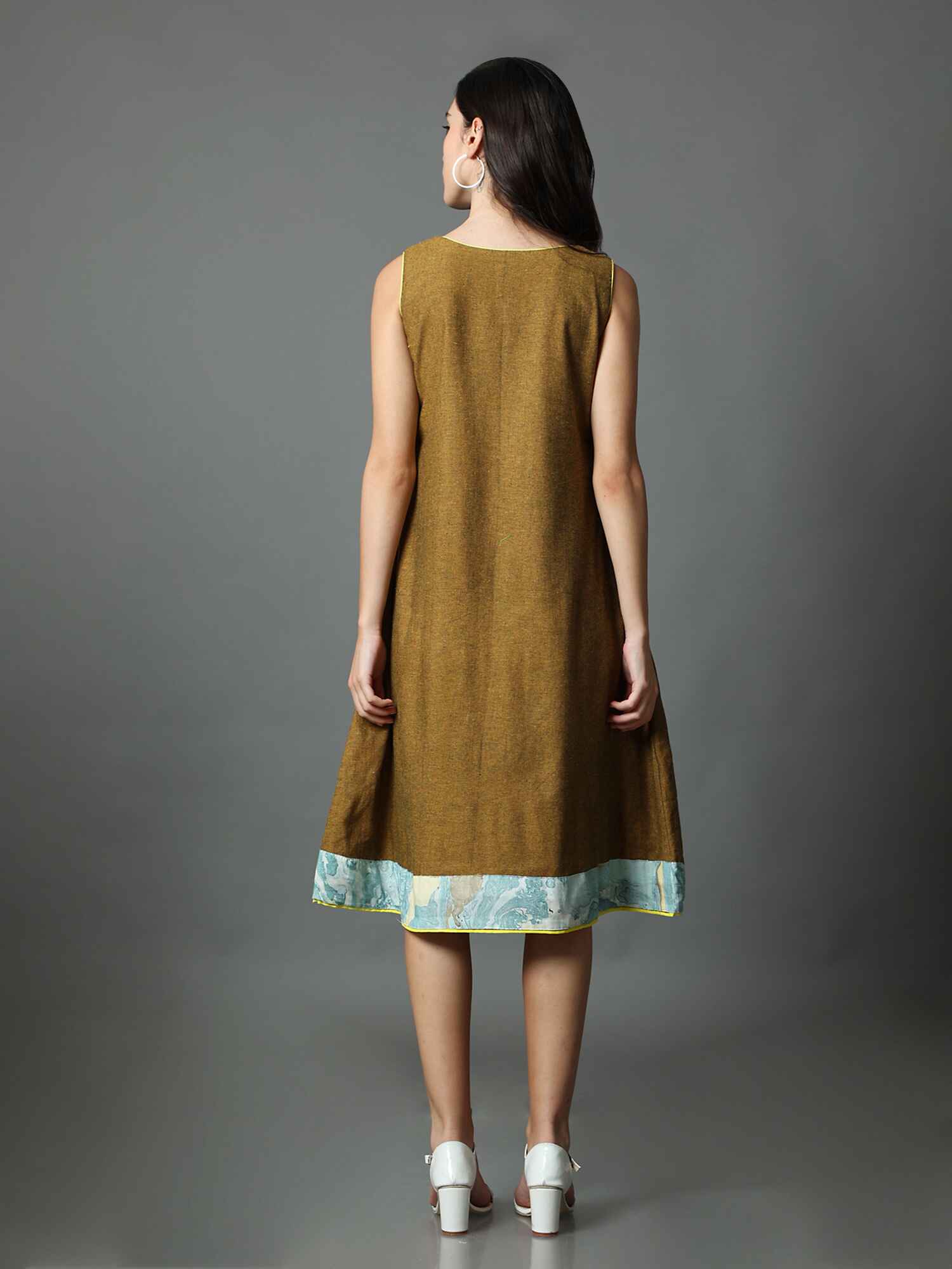 'Nyla' Handloom Dress with Marble-dyed Pure Cotton Jacket