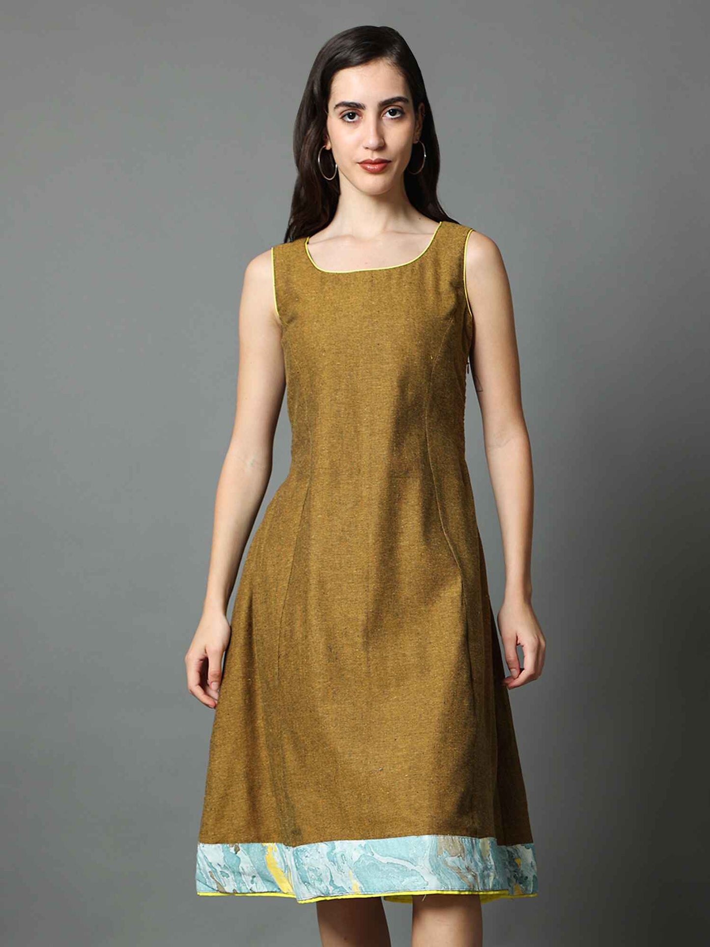 'Nyla' Handloom Dress with Marble-dyed Pure Cotton Jacket