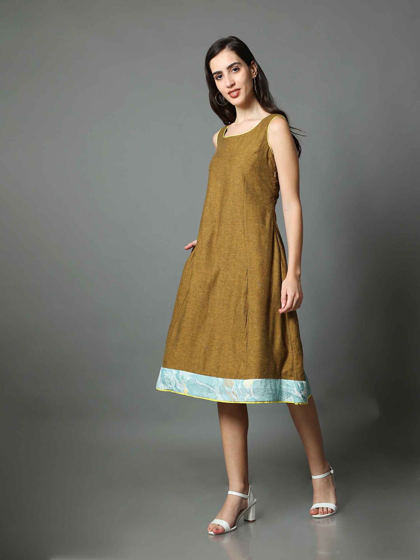 'Nyla' Handloom Dress with Marble-dyed Pure Cotton Jacket
