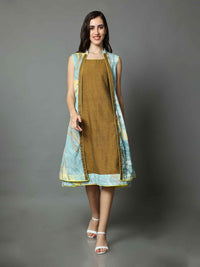 'Nyla' Handloom Dress with Marble-dyed Pure Cotton Jacket