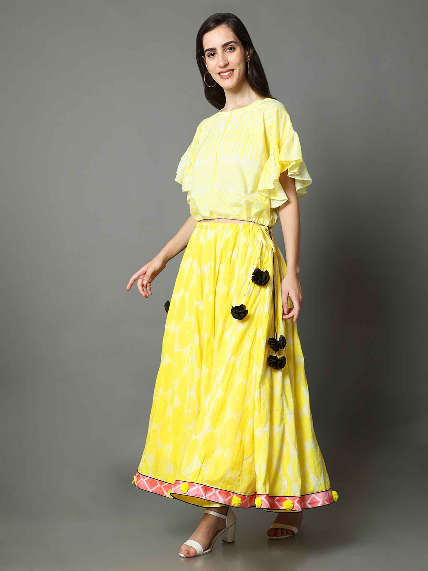 'Meadow' Hand-dyed Shibori Pure Cotton Frill Top