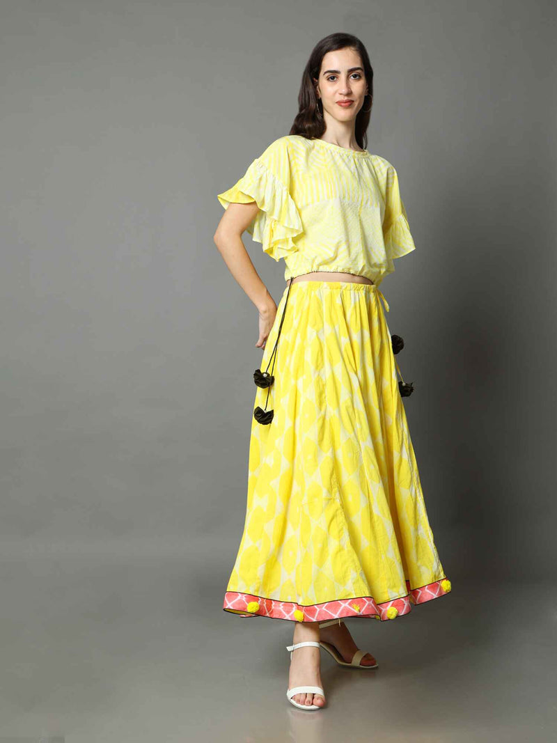 'Meadow' Hand-dyed Shibori Pure Cotton Frill Top