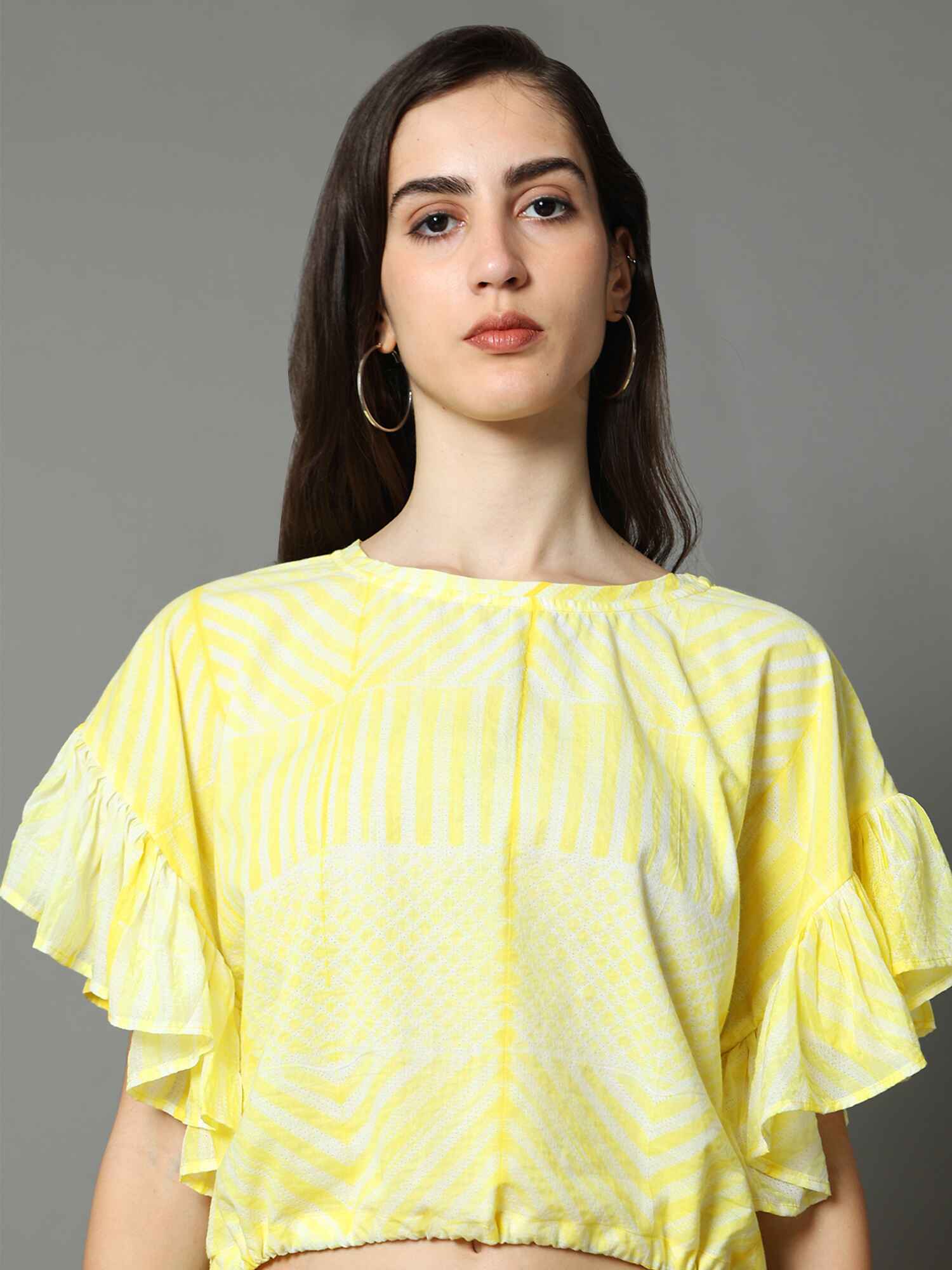 'Meadow' Hand-dyed Shibori Pure Cotton Frill Top