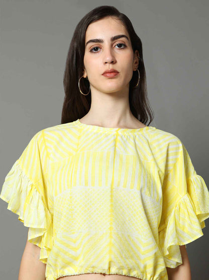 'Meadow' Hand-dyed Shibori Pure Cotton Frill Top