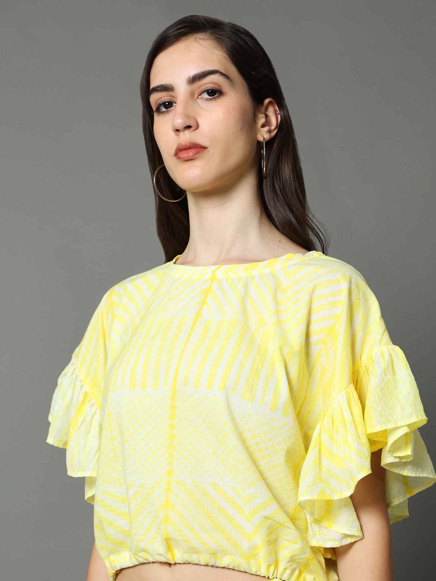 'Meadow' Hand-dyed Shibori Pure Cotton Frill Top