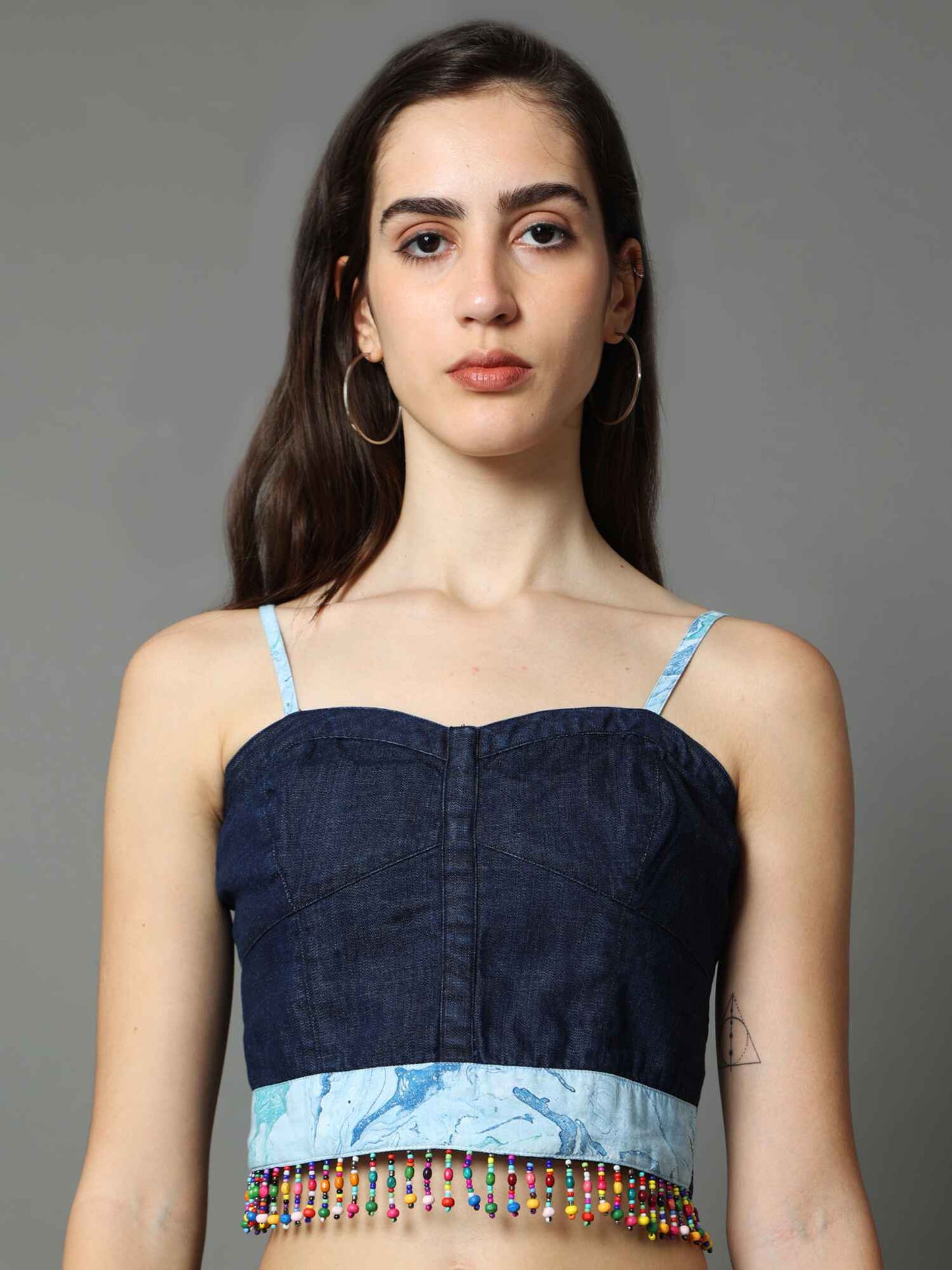 'Oceane' Marble-dyed Denim Bustier