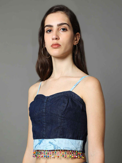 'Oceane' Marble-dyed Denim Bustier