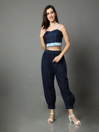 'Luna' Textured Hand-dyed Shibori Denim Aladdin Pants