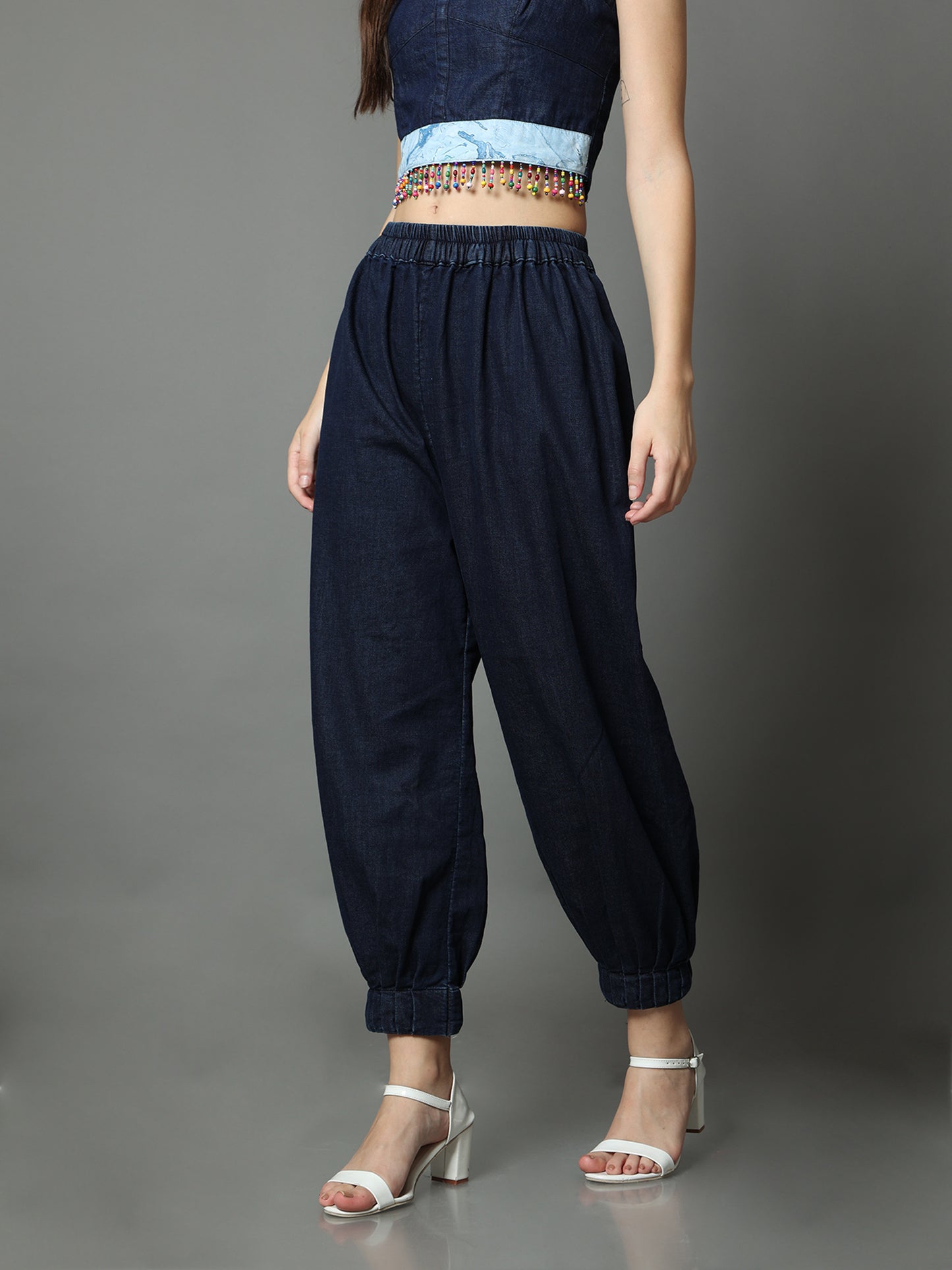 'Luna' Textured Hand-dyed Shibori Denim Aladdin Pants