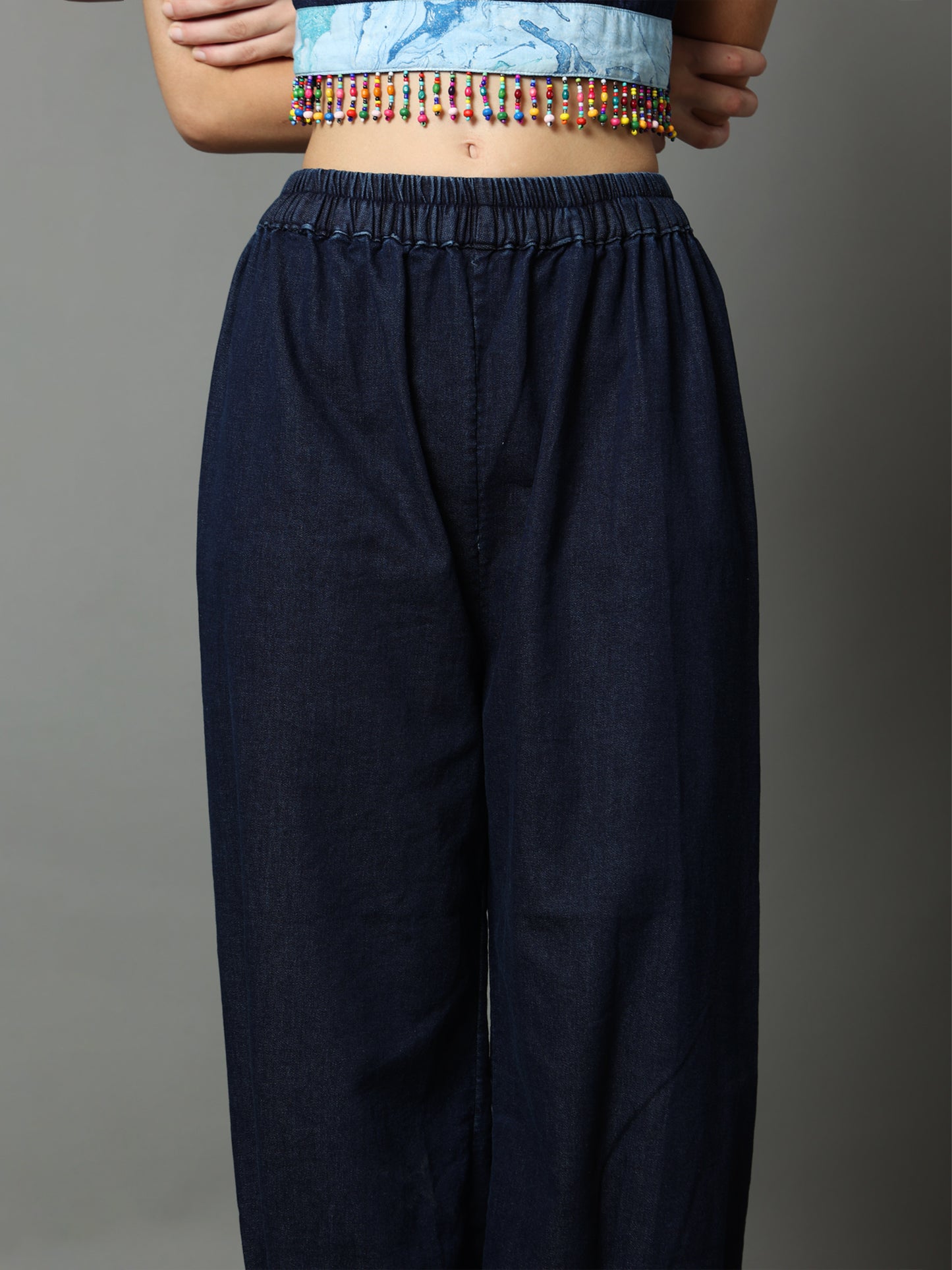 'Luna' Textured Hand-dyed Shibori Denim Aladdin Pants