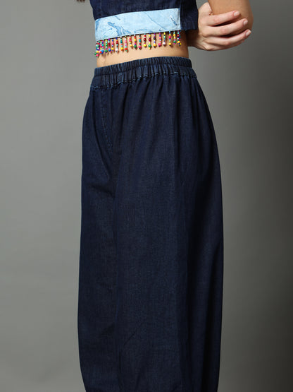 'Luna' Textured Hand-dyed Shibori Denim Aladdin Pants