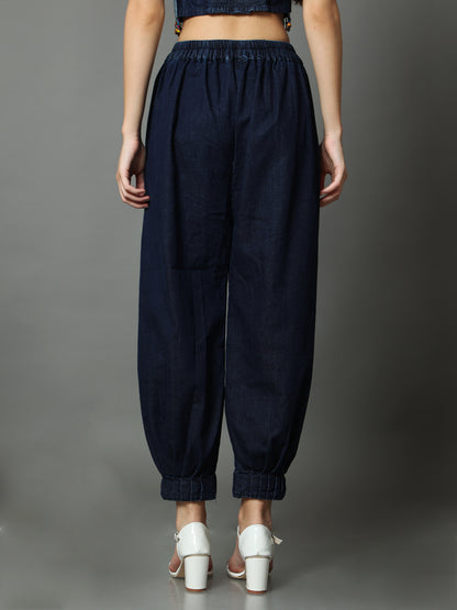 'Luna' Textured Hand-dyed Shibori Denim Aladdin Pants