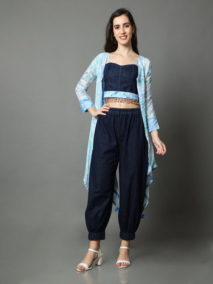 'Luna' Textured Hand-dyed Shibori Denim Aladdin Pants