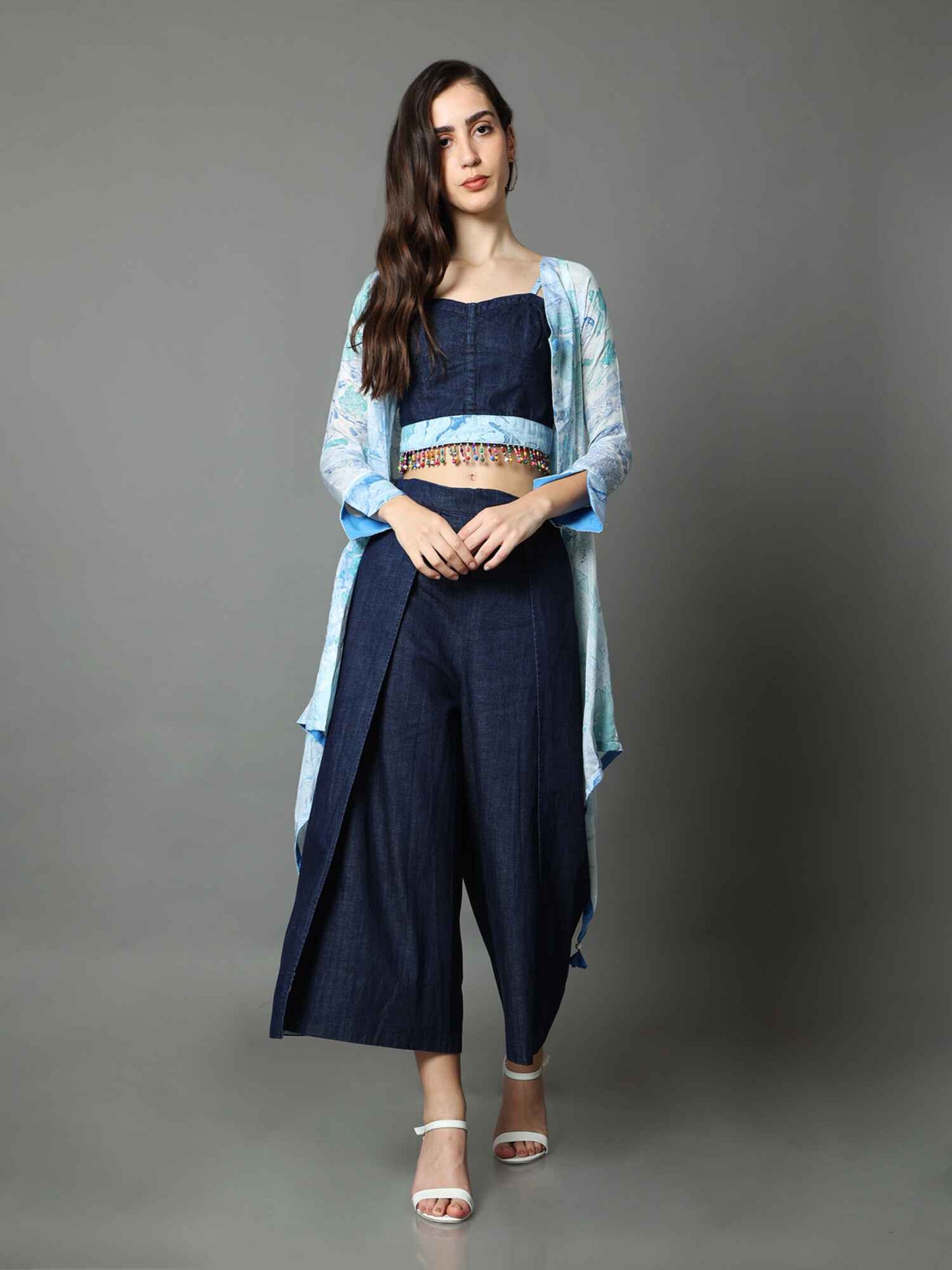 'Oceane' Marble-dyed Denim Wrap Pants