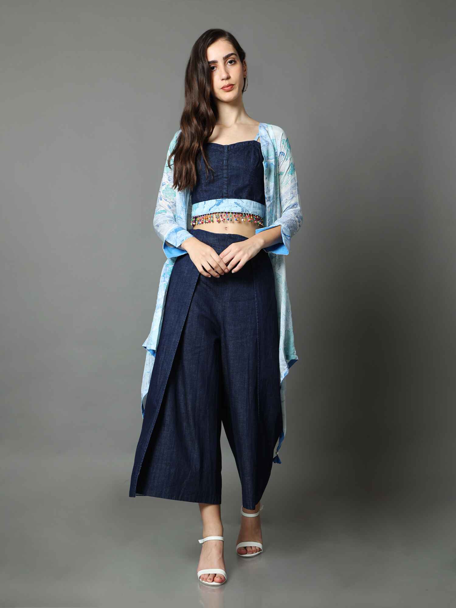'Oceane' Marble-dyed Denim Wrap Pants