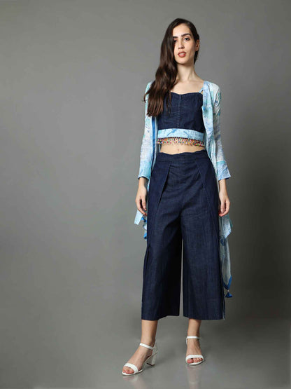 'Oceane' Marble-dyed Denim Wrap Pants