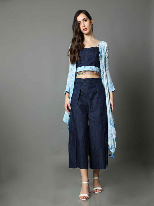 'Oceane' Marble-dyed Denim Wrap Pants