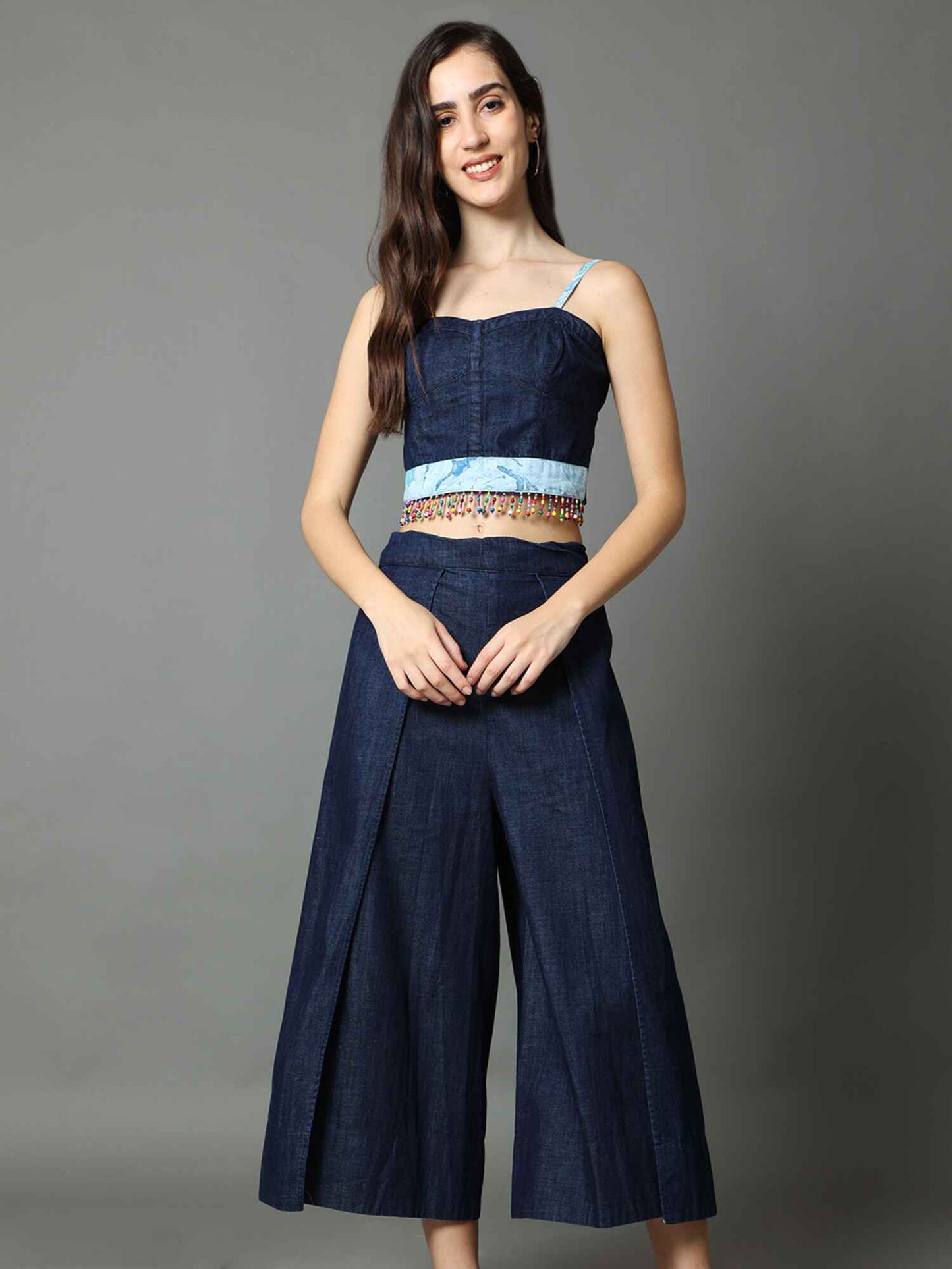 'Oceane' Marble-dyed Denim Wrap Pants