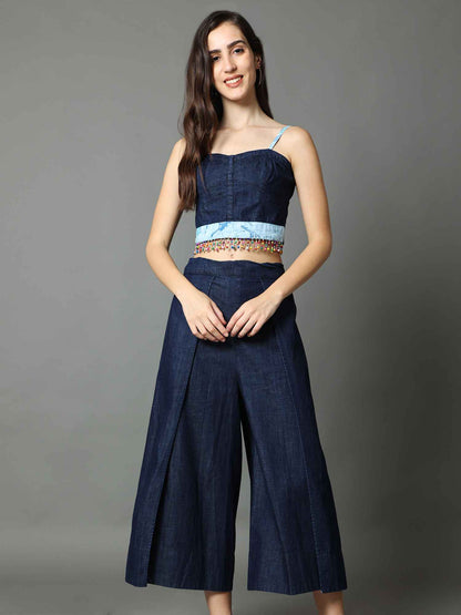'Oceane' Marble-dyed Denim Wrap Pants