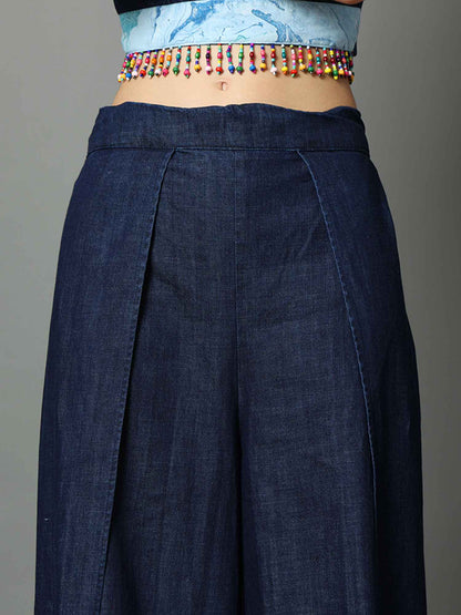 'Oceane' Marble-dyed Denim Wrap Pants