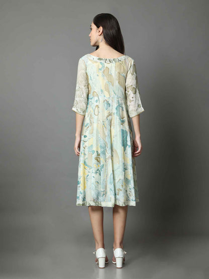 'Zaina' Hand-dyed Marble Vegan Silk Double-layer Dress