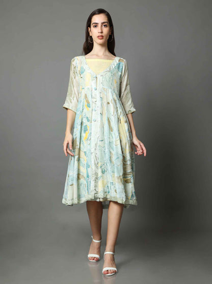 'Zaina' Hand-dyed Marble Vegan Silk Double-layer Dress