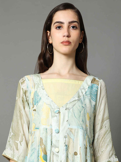 'Zaina' Hand-dyed Marble Vegan Silk Double-layer Dress