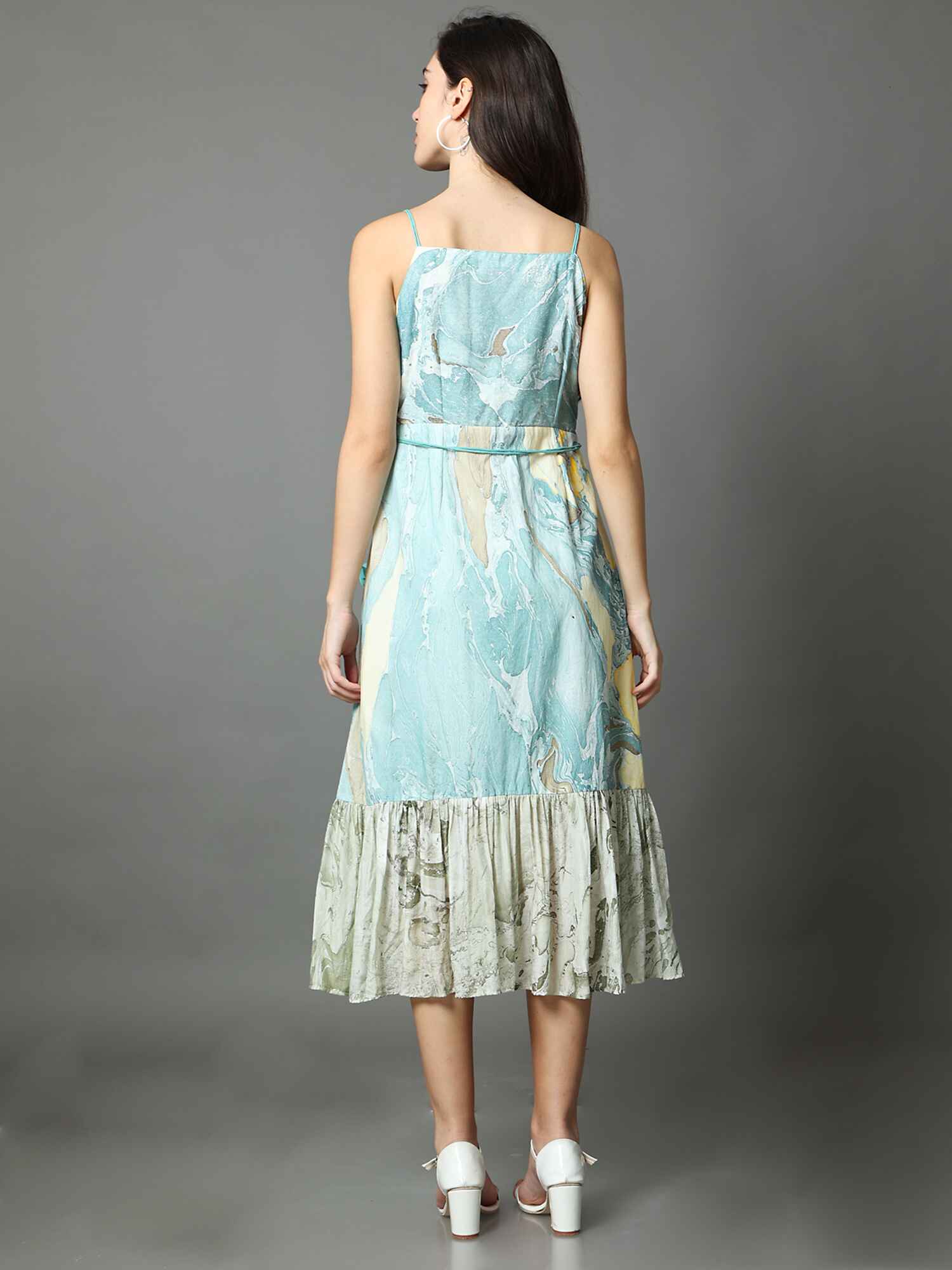 'Isabella' Marble-dyed Vegan Silk Frill Dress